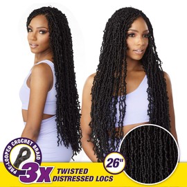 Sensationnel Lulutress Crochet Braiding hair - Twisted Distressed Locs kanekalon braids - 3x twist distress loc 26 Inch (1 Pack, 4 MEDBROWN)