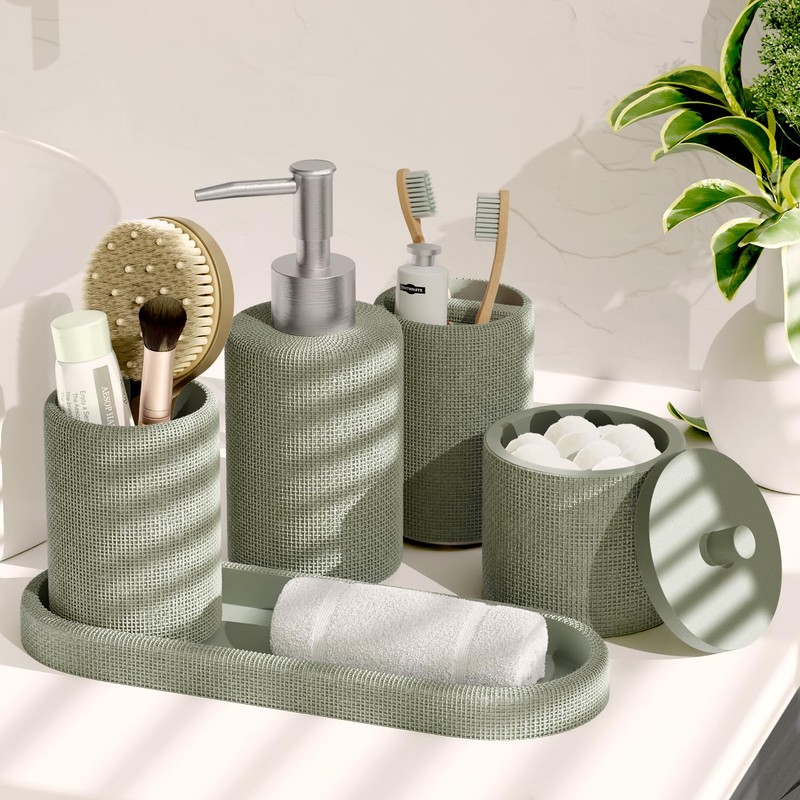 Clara Clark Sage Green Bathroom Set - Bathroom Accessories Set,