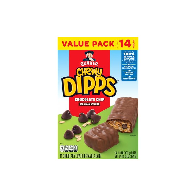 Quaker Chewy Dipps Granola Bars Chocolate Chip, 1.09 oz, 14