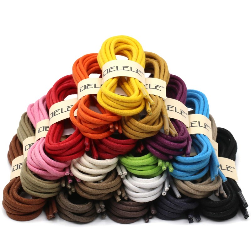 DELELE Round Cotton Waxed Shoelaces: 7/50 Inches Black Dress Shoe