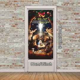 Christmas Door Cover Decorations,Jesus Nativity Scene Christmas Fabric Door Decoration Porch Sign Holy Night Outdoor Religious Front Door Banner Winter Holiday New Year Xmas Office Home Party Supplies