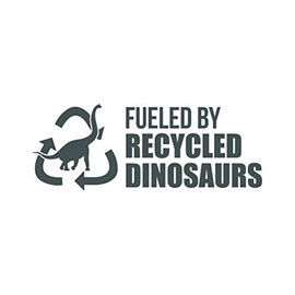 Fueled by Recycled Dinosaurs Sticker - Decal - Die Cut - Gas JDM Cars Fuel Recycle car - Gray 4.00" x 1.50"