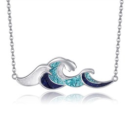 Wave Necklace Sterling Silver Turquoise Ocean Wave Pendant Necklace Ocean Jewelry for Women