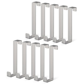 virea 10 x Door Hooks Silver – Coat Hooks for Hanging – Stainless Steel Door Coat Hooks – Hooks for Outside Doors – Coat Hooks for Jackets, Bags, Bathrobe etc.