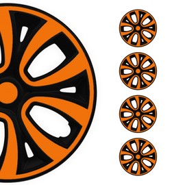 OMAC - Black with Orange Hub Caps 14 Inch Set of 4, Tapas para Rines 14, Premium Wheel Covers 14 Inch, R14 Rim Cover Set, Snap On Durable Car Replacement Exterior Accessories
