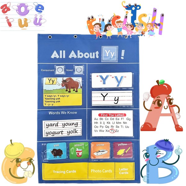 Alphabet Learning Pocket Chart, ABC Flash Cards, Alphabet Wall Chart,