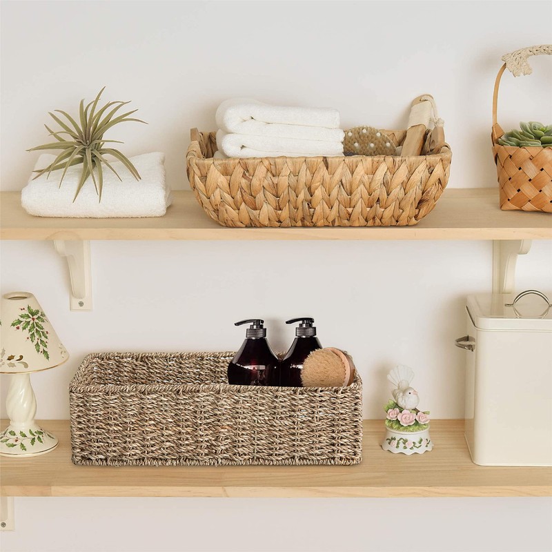 HOMESTEAD 2-Pack Rectangular Seagrass Storage Baskets with Built-In Handles, Handwoven