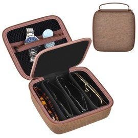 Travel Sunglass Organizer Case for Sojos/for Goodr/for Quay Polarized Sunglasses Men Women, 4 Pairs Trendy Glasses Storage Box for Retro Oval/Rectangle Aviator Shady Rays Sun Glasses(Bag Only)-Brown,S