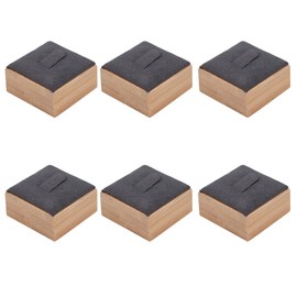 SOFPLATE 6Pcs Bamboo Ring Holder Ring Square Ring Display Stands with Slate Gray Velvet Mat Wood Jewelry Display Storage Holding Organizer for Retail Shops Vendors Selling Showcases Counters Women