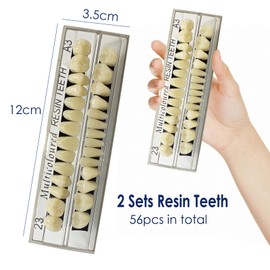 56 Pcs False Teeth Fake Teeth 2 Sets Synthetic Resin Dental Tooth, Upper Lower Denture Tooth, Party Horror Prop Makeup DIY Replacement, 23 A3