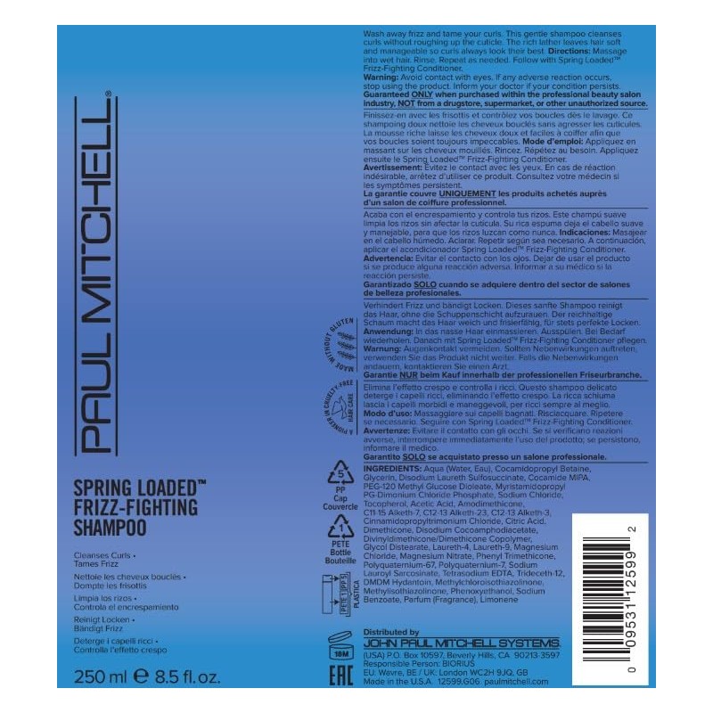 Paul Mitchell Spring Loaded Frizz-Fighting Shampoo, Shampoo Antifrizz para Cabello