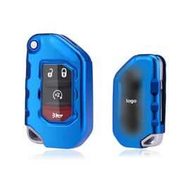 x xotic tech Blue TPU Key Fob Shell Full Cover Case Compatible with Jeep Gladiator JT Sahara JLU Wrangler JL JLU Rubicon 2 3 4-Buttons Remote Control Key
