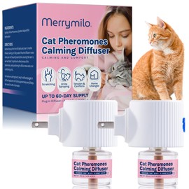 MerryMilo Cat Calming Pheromones Diffuser: 2 Classic Cats Plug in Refill Diffusers for Relaxation & Comfort - Reduce Stress Barking & Scratching - Indoor 60 Days Supply