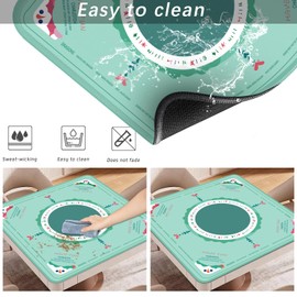 2F22E Mahjong Table Mat for American Mahjong, Neoprene Non-Slip Noise Reduction Mat with Printed Rules, 32.4 x 32.4 Inch Cyan Table Cover for Poker, Cards & Board Games