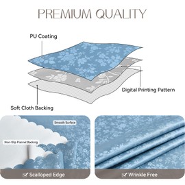 Romanstile Rectangle Vinyl Tablecloth,100% Waterproof Heavy Duty Oil Spill Proof Stain Resistant Plastic PU Table Cover with Flannel Backing for Kitchen, Dining (Rose Blue, 60 x 84)