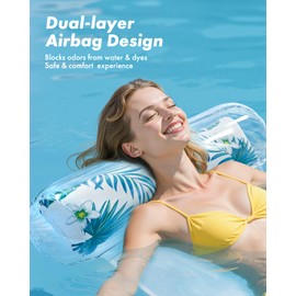 EZ2LIVE 4-in-1 Pool Floats Adult, Water Hammock Dual-Layer Air Sacs Pool Noodles, Multipurpose Pool Toys (Saddle Lounge Chair Drifter) Pool Float Lounger, Thick PVC Inflatable Pool Raft for Adults