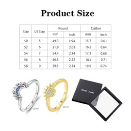 XFSRG Women's 925 Sterling Silver Sun and Moon Design Women's Rings Cubic Zirconia Jewellery for Women