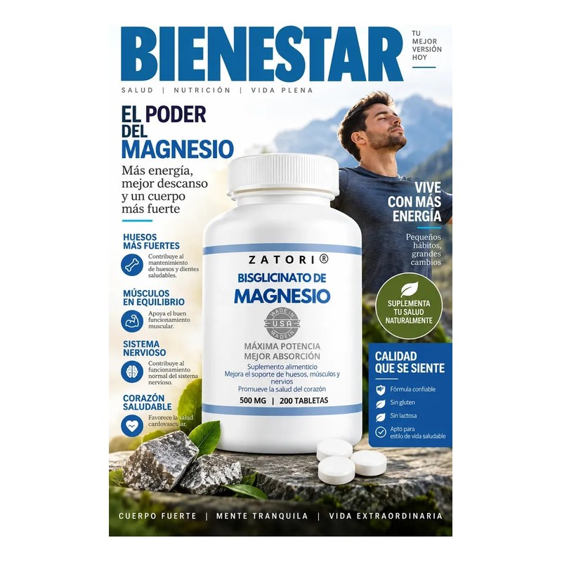 Bisglicinato De Magnesio 500 Mg 200 Días De Suministro