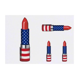 4 x 'American Flag Lipstick' Temporary Tattoos - Water Resistant, Skin-Safe, Non-Toxic Transfers, Mixed Sizes (TO00083966)
