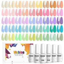 Vishine Kit de Esmalte de Uñas de Gel Pastel de 48 Piezas Con Base de Gel, Capa Superior, Colección de Colores Macaron, Brillante, Uv, Arte de Uñas...