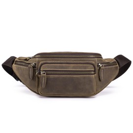 Myunxui Genuine Leather Fanny Pack Waist Bag for Men Women Hip Bum Bag Travel Pouch Sling Bag Crossbody Chest Bags Shoulder Daypack Multiple Pockets Waist Pack Deep Brown