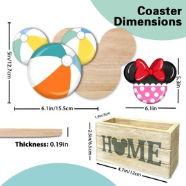 Pycat Summer Drink Coasters with Storage Box Set of 6, Lemon Watermelon Wooden Cup Mat for Coffee Table Protection, 4 Inch Ball Coconut Home Kitchen Decor Housewarming Gifts