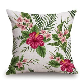 TSSOHU Hawaiian Tropical Leaf Square Throw Pillow Cover Palm Banana Leaves Spring Hibiscus Plumeria Floral Plant Decorative Pillow Case Home Decor 18x18 Inches Pillowcase