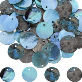 SUNNYCLUE 1 Box 150Pcs Flat Round Shell Beads Summer Sea Shell Charms 15mm Disc Seashell Charms Natural Akoya Shell Dyed Blue Coin Mother of Pearl Charm for Jewelry Making Charms DIY Craft Supplies