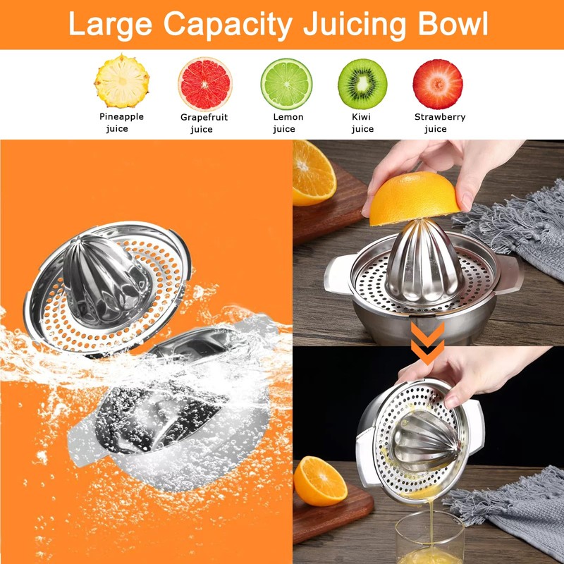 DONGDA Lemon Squeezer Stainless Steel Manual Citrus Juicer with Container