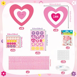 BeYumi Heart Wreath Craft Kit - 24Pcs Valentine's Day Make Your Own Hanging Wreath Ornament for Kids Glitter Foam Heart and Flower Stickers DIY Thankful Love Gift Home School Classroom Fun Activities