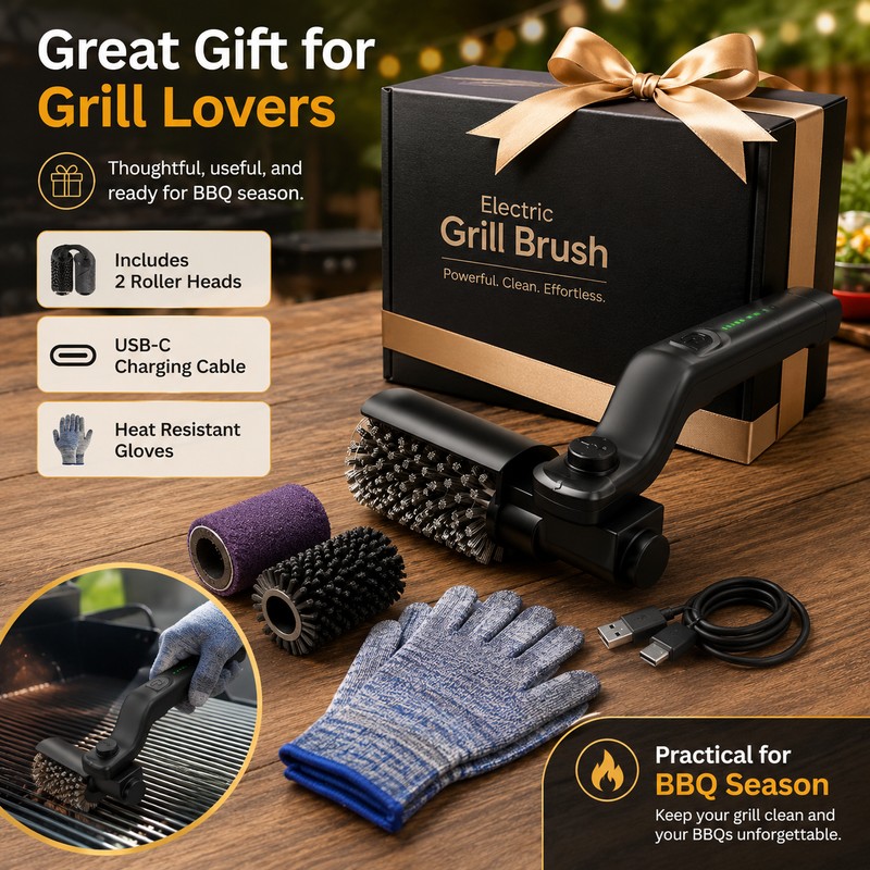 Electric Grill Cleaning Brush for BBQ Grates – Cordless 3-Speed