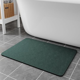 Bath Mat Rugs 32x17 - Diatomaceous Earth Bath Mat Quick Dry Absorbing Bathroom Rugs Rubber Non Slip Thin Bathroom Mat Fit Under Door, Bath Mat for Bathroom Floor, Tub and Shower, Sink, Dark Green