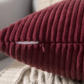 MIULEE Pack of 2 Corduroy Throw Pillow Covers Soild Christmas Decorative Pillow Cases Soft Square Cushion for Couch Sofa Bedroom Car 16 x 16 Inch 40 x 40 cm, Burgundy