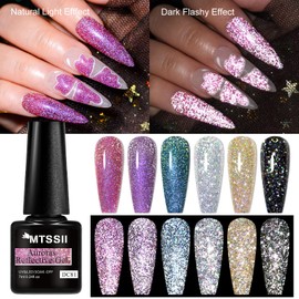 MTSSII Gel Polish Reflective Glitter Gel Nail Polish Set, 12 Colors Holographic Sparkle Glitter Gel, Flash Diamond Sliver Gold Black Red UV LED Soak Off Manicure Kit Gift for Women Girls