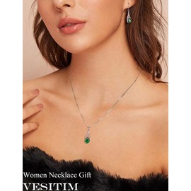 Vesitim Twisted Necklace 925 Sterling Silver Infinity Pendant Teardrop Created Emerald Jewelry Gift for Women