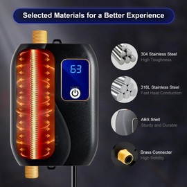 SNKOURIN Electric Tankless Water Heater, 110V 3000W Mini Instant Tankless Water Heater, Under Sink Water Heater for Home Kitchen Bathroom (Black)