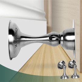 Magnetic Door Stoppers,Stainless Steel Door Stops for Wall and Floor Mounting. Door Holder KeepDoor Ope,No Drilling Door Stop with Adhesive Tapes. (2, Silver)