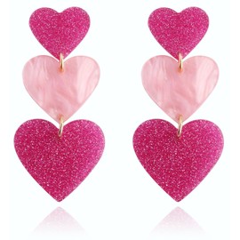 SKIRIFLA Pink Heart Earrings for Women Dangle,Valentines Earrings,Pink Outfits Accessories for Women,Red Love Heart Earrings-Hot Pink