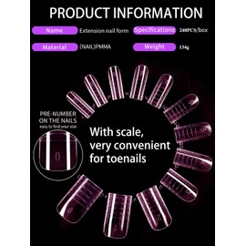 240 PCS Poly Gel Nail Form Kit for Toes - Reusable Dual Toe Nail Form Molds for Builder Gel with Nail Care Kit - 12 Sizes (Pink)