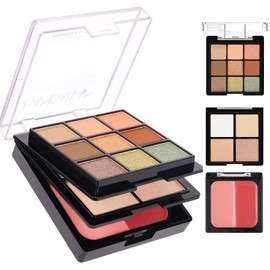 Multifunction Makeup Palette – 9 Eyeshadows, Peach Blush Shades & Shimmery Highlighters, 3-in-1 Portable Makeup Set for Everyday & Travel (# 02)