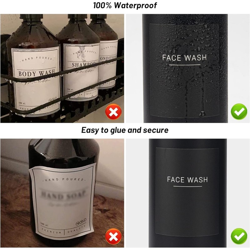 Matte Soap Dispensers with 22 Black Waterproof Labels and Walnut