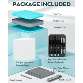 Nicpro Miniature Painting Kit with Wet Palette & 11PCS Detail Paint Brushes Drybrush, 100PCS Wet Pallet Paper, 4PCS Sponge, Brush Holder Mixing Paint Saver Palette for Warhammer 40K Model Painting