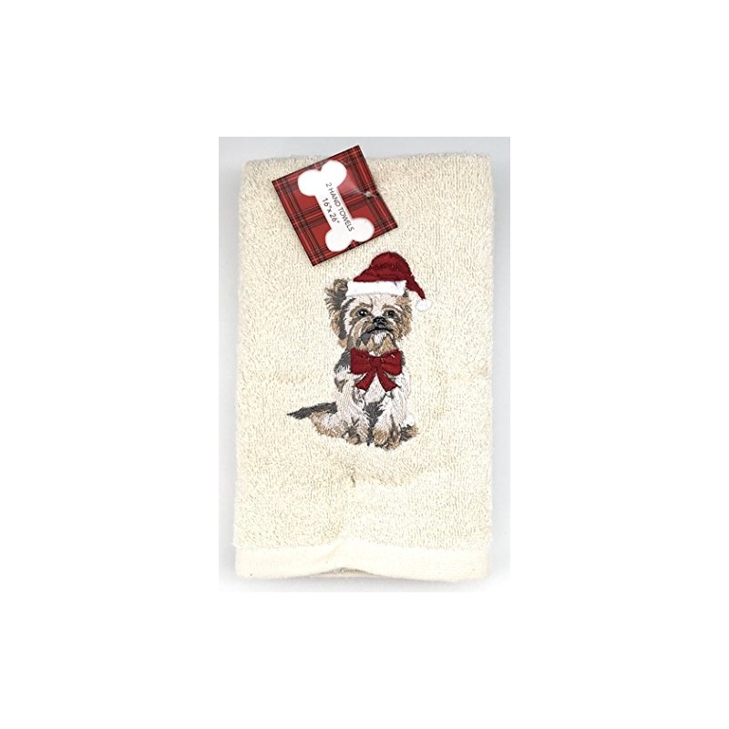 Nantucket Christmas Embroidered Hand Towels 2 Pack Yorkie