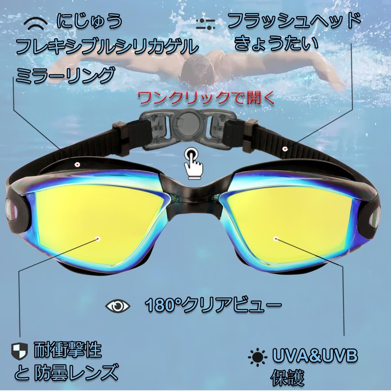 Swimming Goggle (1. Black Frame, Gold Lens)