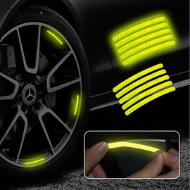 Reflective Wheel Rim Stripe Stickers for Car and Motorcycle, Fluorescent Green - Pack of 20
