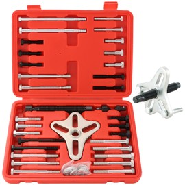 DASBET 46PCS Harmonic Balancer Puller Set, Steering Wheel Puller Kit Steering Wheel Flywheel Crankshaft Pulley Puller Crankshaft Pulleys and Gears for Most Cars, Pickups, SUVs (Red)