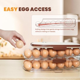 Valiayi Egg Holder for Fridge, Automatic Rolling Egg Organizer for Refrigerator, Clear Plastic Egg Container & Tray, Stackable Dispenser and Storage Bin For Organizers and Storage -2 Layer