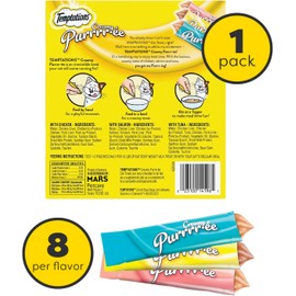 Temptations Creamy Puree with Chicken, Salmon, and Tuna Variety Pack of Lickable, Squeezable Cat Treats, 0.425 Oz Pouches, 24 Count