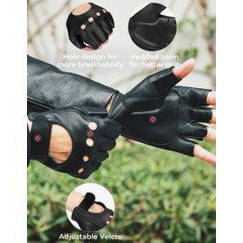 KEMIMOTO Fingerless Gloves Motorcycle Driver Gloves Sheepskin Leather for Men Motorbike Riding Driving Half Finger Unlined Glove for Men Women Black Medium