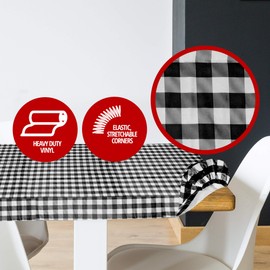 Sorefy Vinyl Fitted Picnic Table Cover, Checkered Design, Flannel Backed Lining, 30" x 60" Black